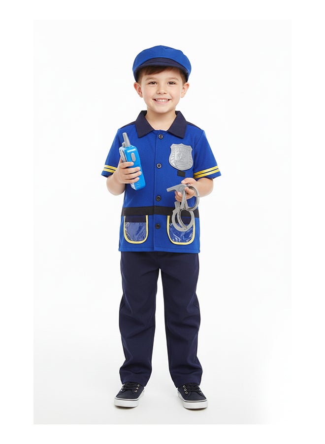 Toyland Kids Blue Police Officer Costume Set with Shirt, Cap, Handcuffs, Walkie-Talkie, Badge & Whistle - Image 1
