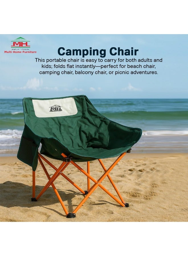 Multi Home Furniture Green Camping Chair – Foldable Chair with Side Pocket | Lightweight Folding Chair for Adults & Kids, Portable Chair & Beach Chair for Picnic, Balcony Chair & Camping Essentials - Image 4