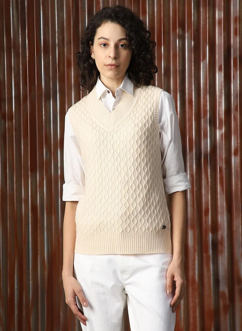 Women's White 100% Acrylic Solid Sweater