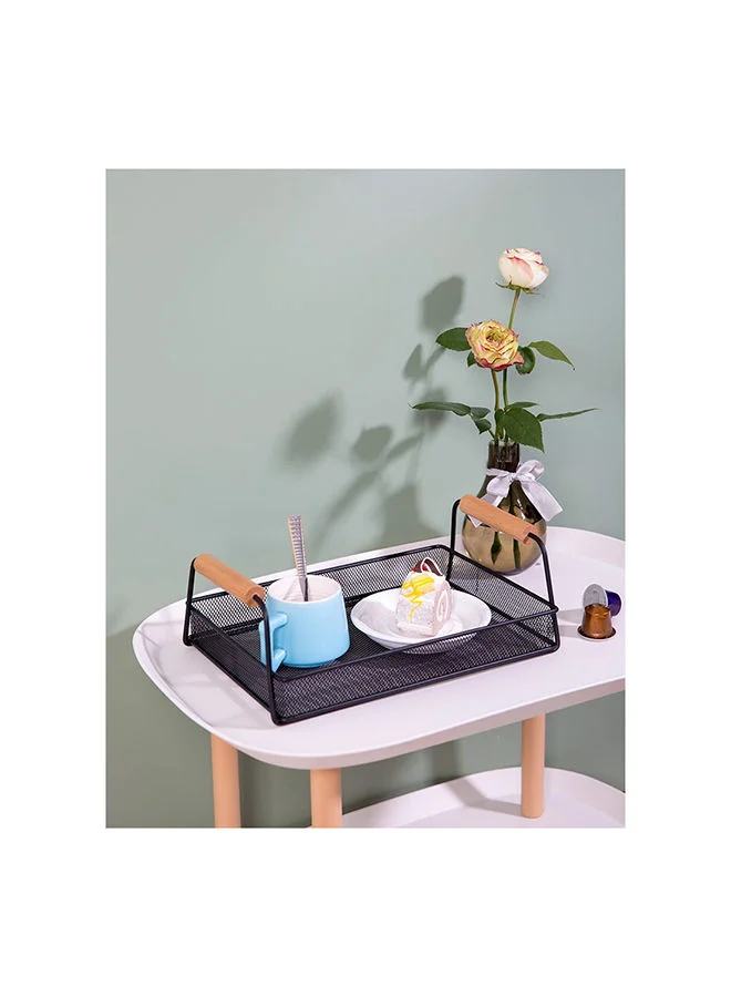 DANUBE HOME Atticus Iron Serving Tray With Wooden Handle Metal Iron Wood Modern Houseware Serving Tray L 31x19.5 X H 11cm Black