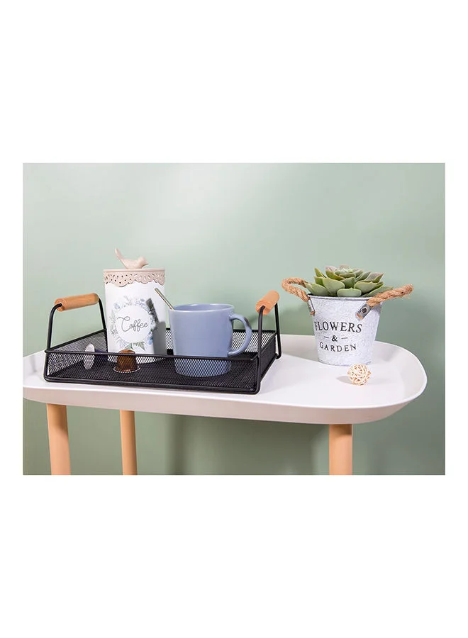 DANUBE HOME Atticus Iron Serving Tray With Wooden Handle Metal Iron Wood Modern Houseware Serving Tray L 31x19.5 X H 11cm Black