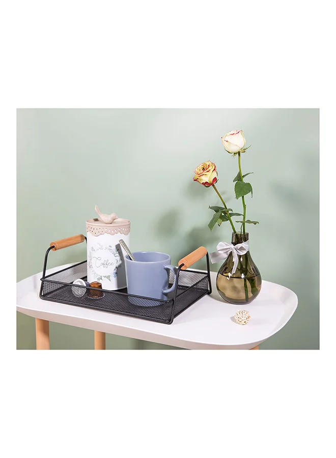 DANUBE HOME Atticus Iron Serving Tray With Wooden Handle Metal Iron Wood Modern Houseware Serving Tray L 31x19.5 X H 11cm Black