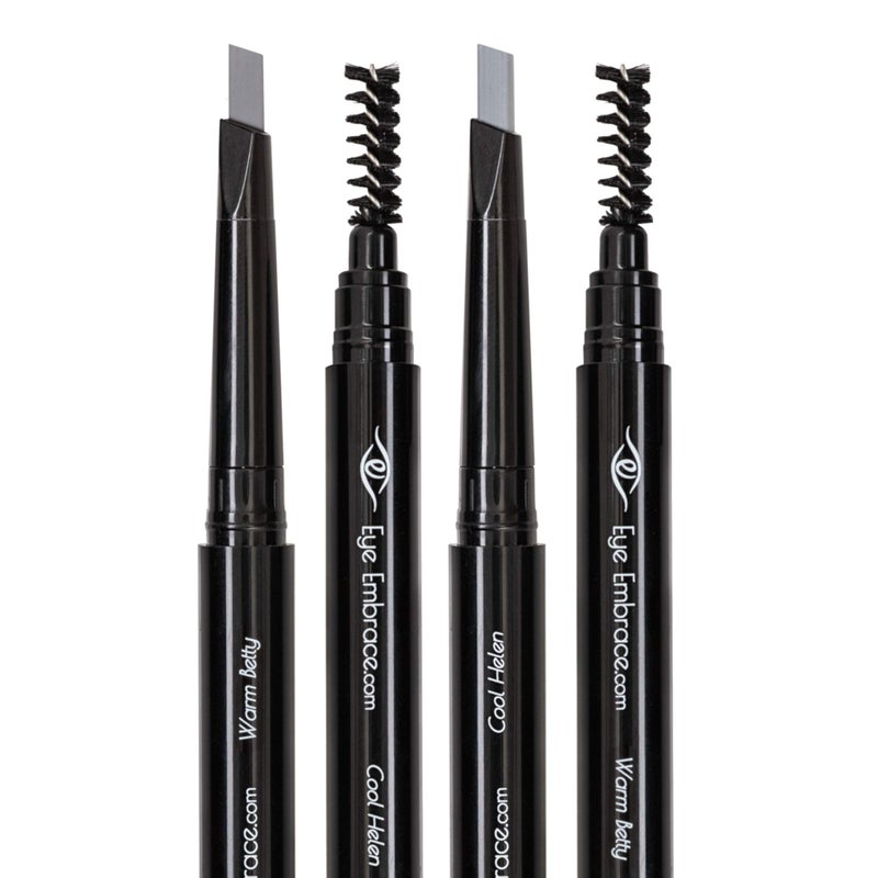 Eye Embrace Light Gray Eyebrow Pencils: Warm Betty & Cool Helen 2 Pack Bundle - Waterproof, Double-Ended Automatic Angled Tip & Spoolie Brush, Cruelty-Free - Image 1