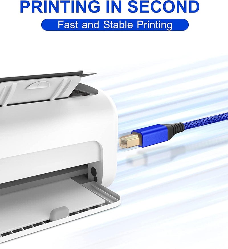 rts High Speed Printer Cable (5M / 16.40 Feet) USB 2.0 Printer Cable USB-A to USB-B Cable, Nylon Braided Scanner Printer Cord for HP Canon Dell Epson Brother Lexmark Xerox Samsung & More-Blue - Image 3