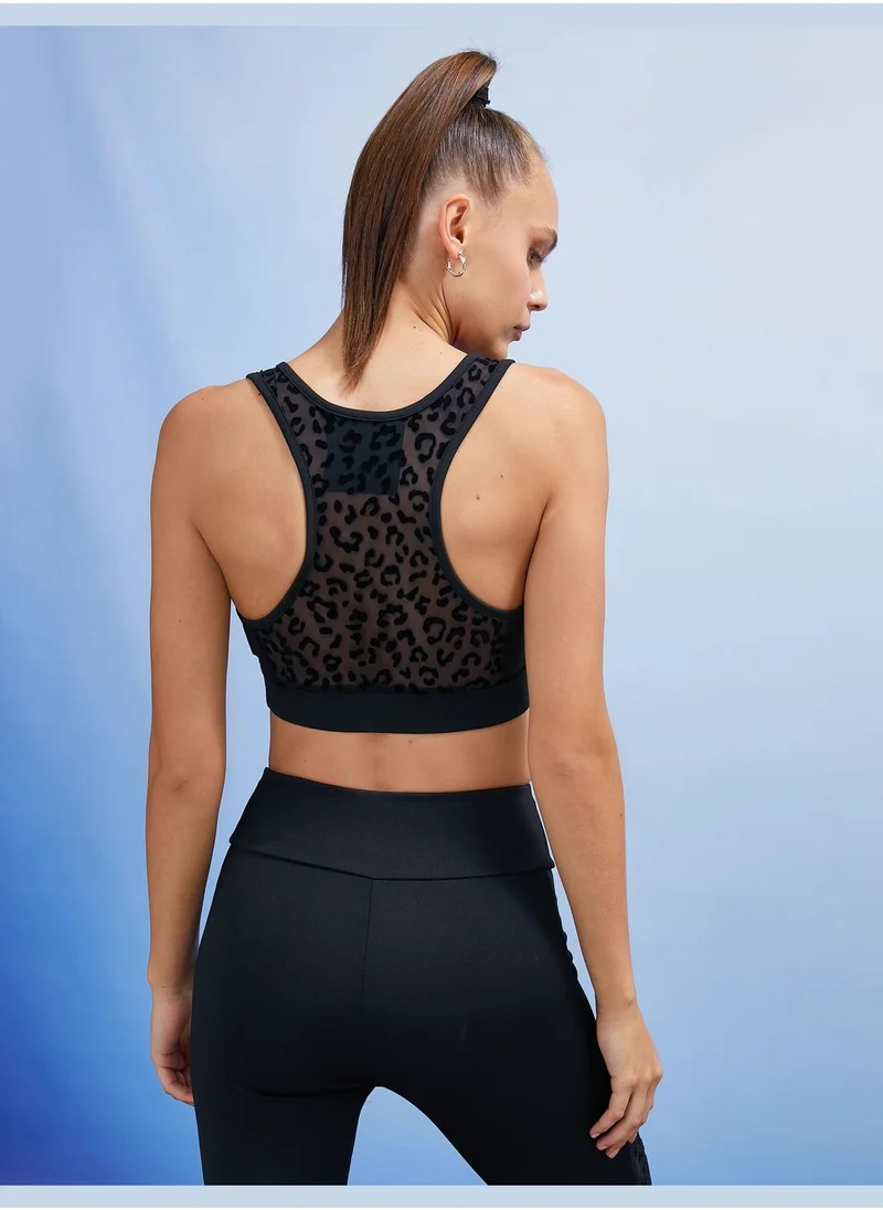 كوتون Leopard Tulle Detail Sports Bra