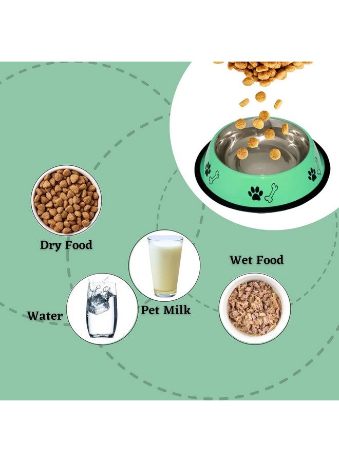 وعاء طعام/ماء من الفولاذ المقاوم للصدأ مطبوع عليه عظمة مخلب ملونة للكلاب والقطط وأي حيوانات أليفة (700 مل - عبوة من قطعتين، أخضر) مع قاع مطاطي غير قابل للانزلاق - Image 4