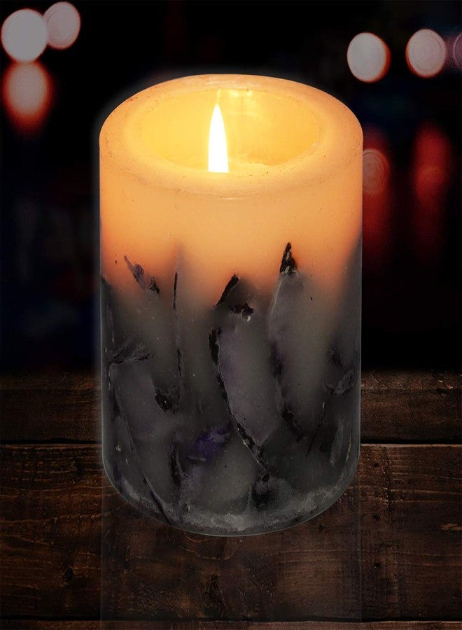 Stone & Feather Lavender, Botanical Pillar Aromatic Candle, Size-3x3 inches for Home Decoration, Gift, Diwali, Meditation, Anniversary