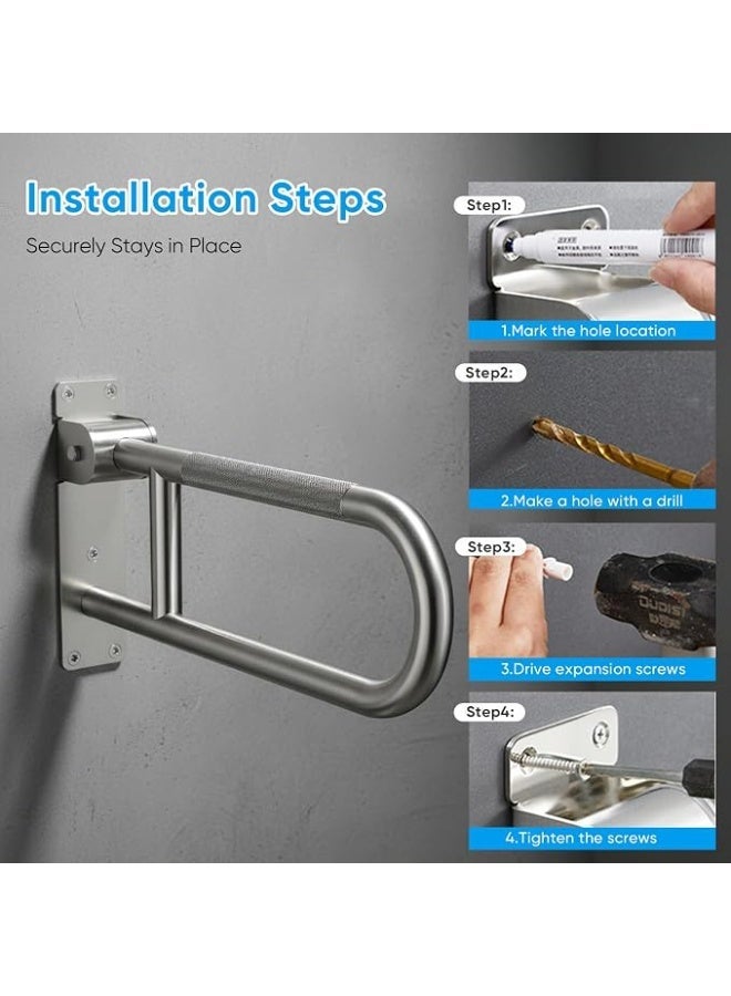 Folding Pull Handle Bathroom Toilet Matt Stainless Steel Non-Slip Wall Support 90 Folding Safety Shower Toilet - Image 3