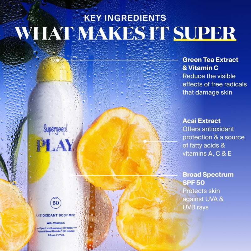 Supergoop! PLAY Antioxidant Body Mist w/Vitamin C - 3 fl oz - SPF 50 PA++++ Broad Spectrum Sunscreen - Body Spray - Great for Active Days - Image 5