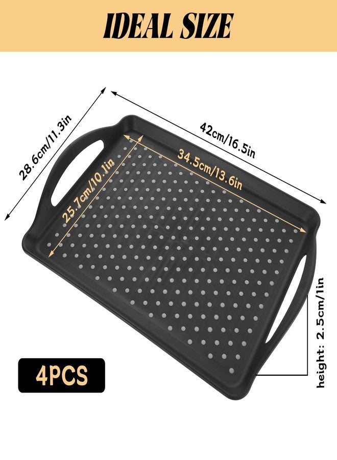 SENENQU 4PCS Non Slip Food Serving Tray with Handles, 16.5in Rectangle Anti-Slip Dishwasher Safe Tray for Snack Fruit Dessert Breakfast Drink (Black) - Image 2