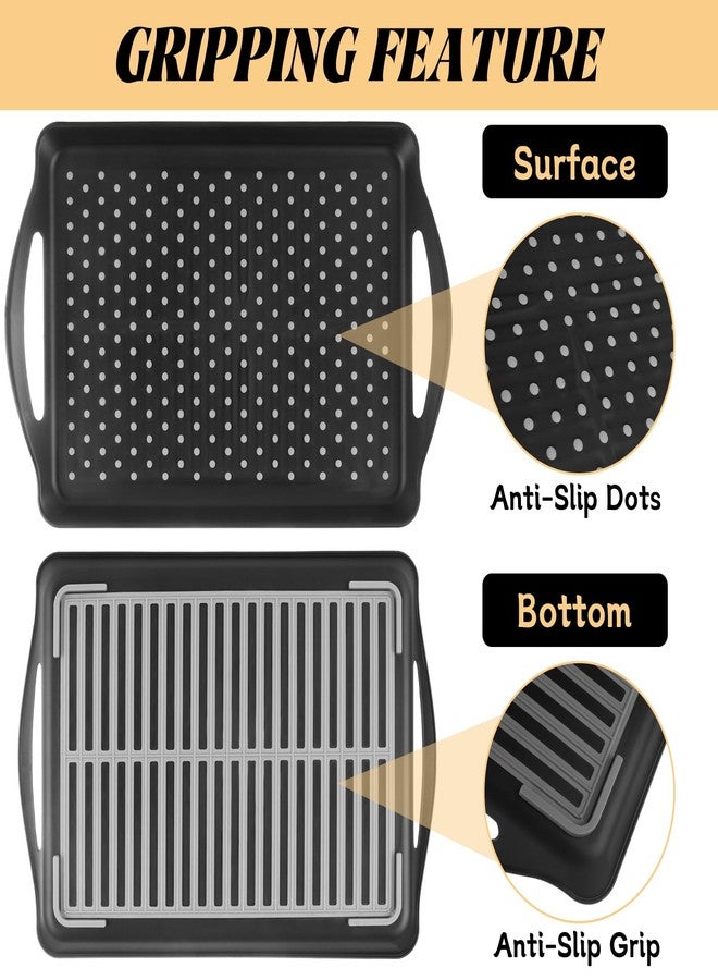 SENENQU 4PCS Non Slip Food Serving Tray with Handles, 16.5in Rectangle Anti-Slip Dishwasher Safe Tray for Snack Fruit Dessert Breakfast Drink (Black) - Image 3
