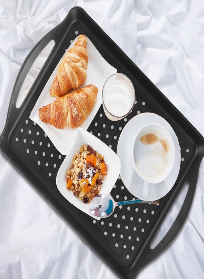 SENENQU 4PCS Non Slip Food Serving Tray with Handles, 16.5in Rectangle Anti-Slip Dishwasher Safe Tray for Snack Fruit Dessert Breakfast Drink (Black) - Image 5