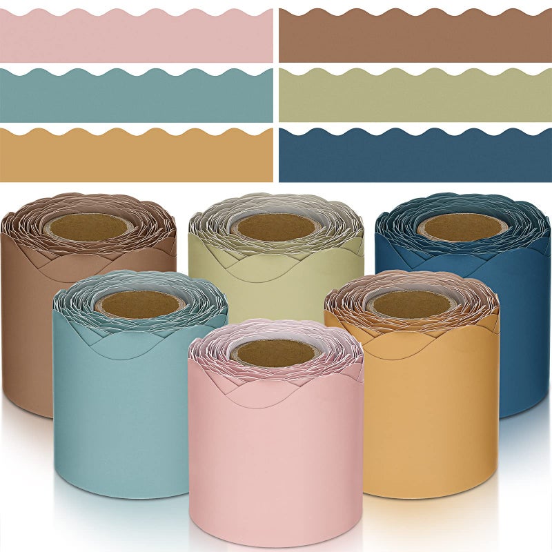 TaoBary 6 Rolls 196.8 ft Colorful Borders for Bulletin Board, Scalloped Trim Fall Bulletin Board Decorations for Autumn Thanksgiving Classroom Decor (Advanced Grey) - Image 1