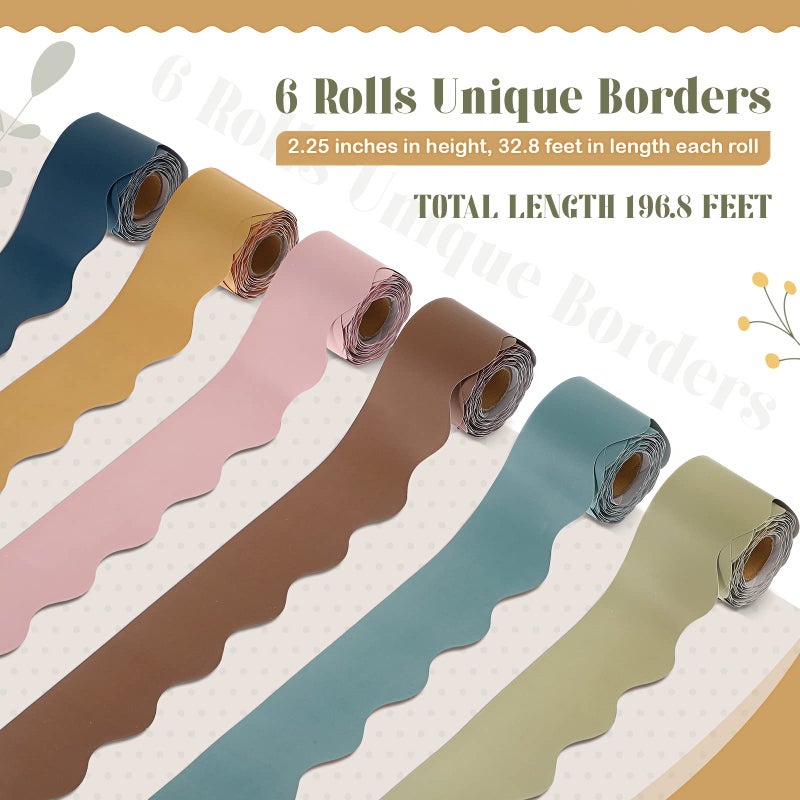 TaoBary 6 Rolls 196.8 ft Colorful Borders for Bulletin Board, Scalloped Trim Fall Bulletin Board Decorations for Autumn Thanksgiving Classroom Decor (Advanced Grey) - Image 2