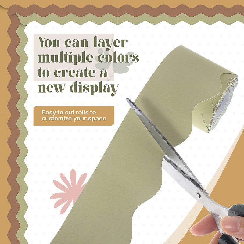 TaoBary 6 Rolls 196.8 ft Colorful Borders for Bulletin Board, Scalloped Trim Fall Bulletin Board Decorations for Autumn Thanksgiving Classroom Decor (Advanced Grey) - Image 3