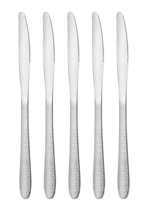 KitchEase 5-Piece Hammered Dinner Knives | Premium Stainless Steel Flatware Set of Steak Knives | Elegant Dishwasher-Safe Cutlery for Home, Restaurants, and Gifting (Sterling Silver) - Image 1