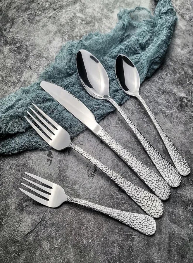 KitchEase 5-Piece Hammered Dinner Knives | Premium Stainless Steel Flatware Set of Steak Knives | Elegant Dishwasher-Safe Cutlery for Home, Restaurants, and Gifting (Sterling Silver) - Image 2