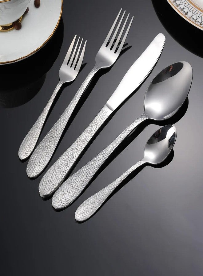 KitchEase 5-Piece Hammered Dinner Knives | Premium Stainless Steel Flatware Set of Steak Knives | Elegant Dishwasher-Safe Cutlery for Home, Restaurants, and Gifting (Sterling Silver) - Image 3