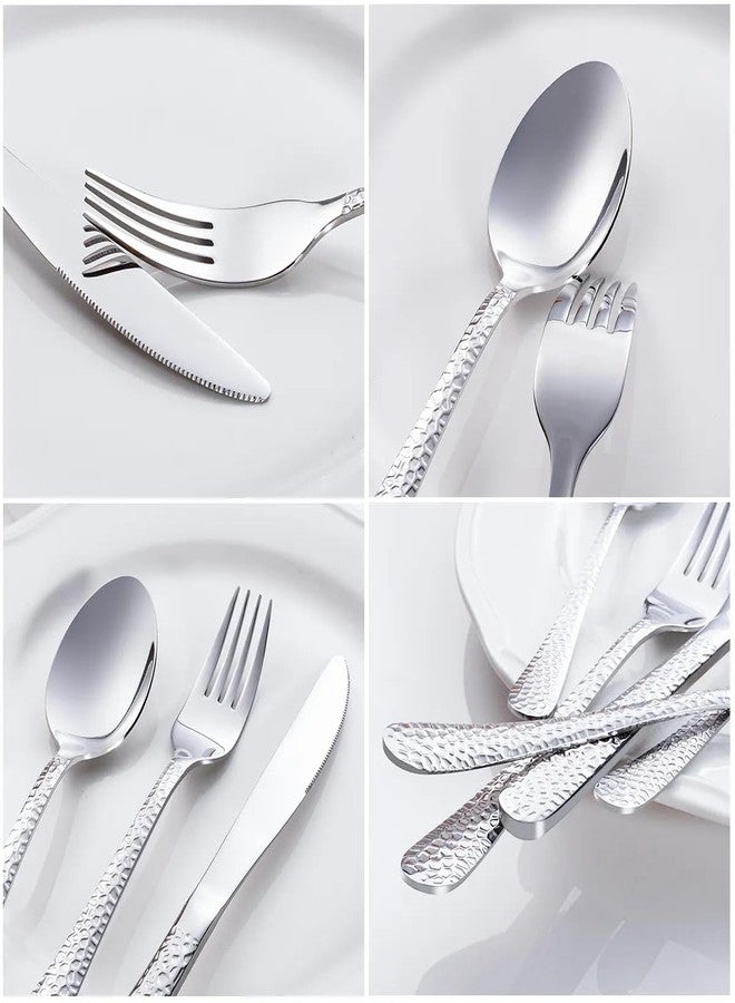 KitchEase 5-Piece Hammered Dinner Knives | Premium Stainless Steel Flatware Set of Steak Knives | Elegant Dishwasher-Safe Cutlery for Home, Restaurants, and Gifting (Sterling Silver) - Image 4