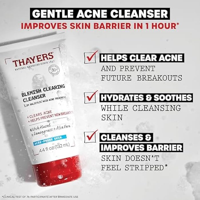 THAYERS Blemish Clearing Face Cleanser with 1.5% Salicylic Acid, Acne Treatment Face Wash, Soothing and Non-Stripping Skin Care, 4.4 Fl Oz - Image 3