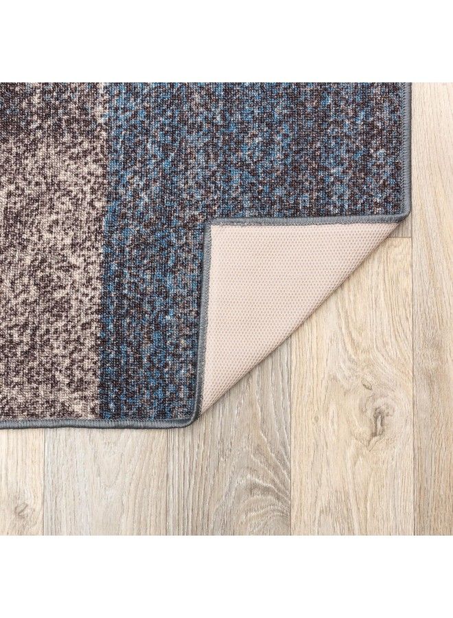 Rugshop سجادة عداء بتصميم صناديق حديثة غير قابلة للانزلاق (غير زلقة) 2' X 7' (22" X 84") زرقاء - Image 4