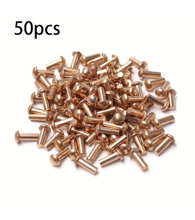 50pcs Copper Round Head Solid Rivets Shank Fasteners - Image 1