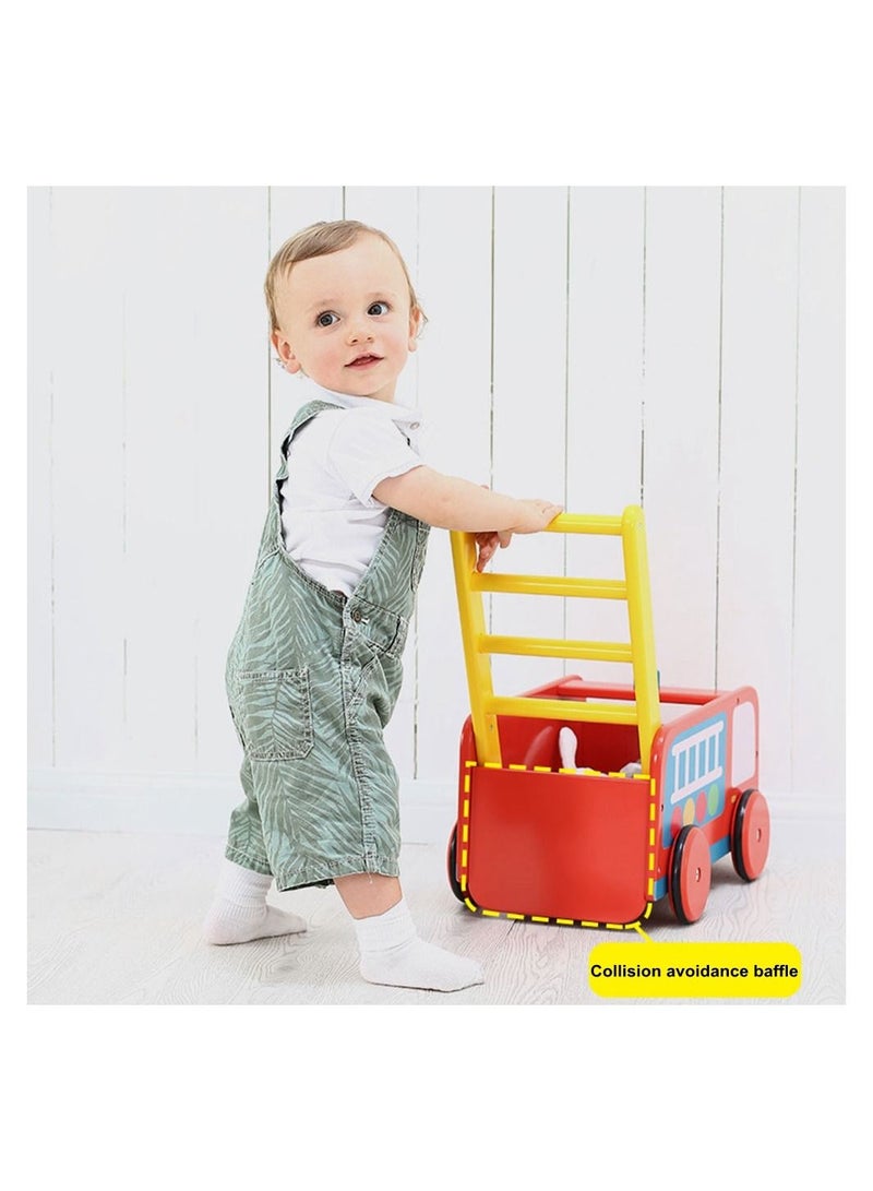 Cool Baby COOLBABY Wooden Walker 4 Wheels Kids Storage Trolley Toy Walker - Image 3