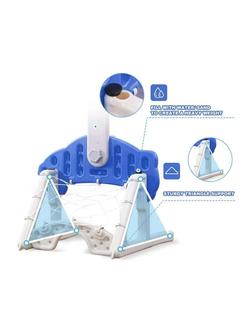 فول جوي مجموعة كرة السلة 4 في 1 على شكل صاروخ تجمع بين لعبة كرة السلة و كرة القدم ولعبة الرمي الدائري وموسيقي ,أزرق - Image 3