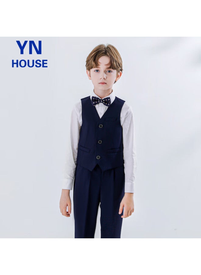 Yinuofang Children's Navy Blue Vest Suit Set Boys Performance Suit Navy Blue Vest Set 170cm - Image 1