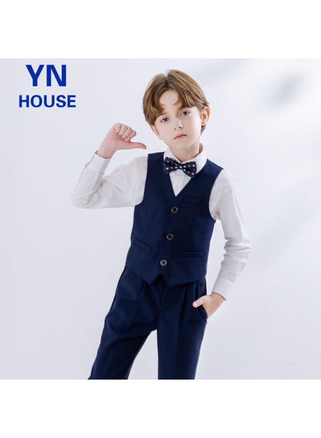 Yinuofang Children's Navy Blue Vest Suit Set Boys Performance Suit Navy Blue Vest Set 170cm - Image 4
