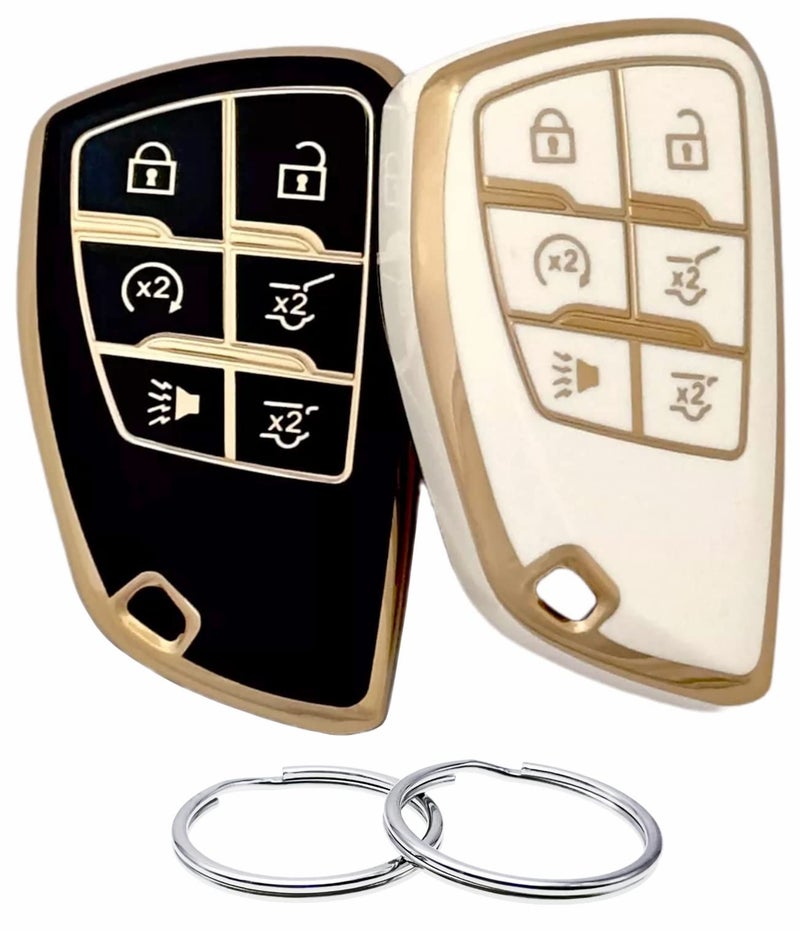 REPROTECTING TPU Key Fob Cover Compatible with Chevrolet Suburban Tahoe GMC Yukon 6 Buttons BlackWhite