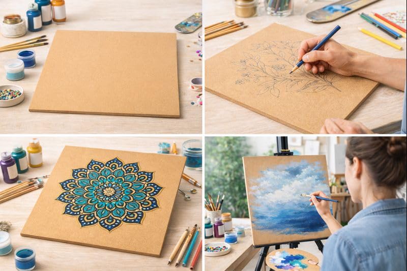 RK TRENDS 3 mm MDF Boards for DIY Art & Crafts,(Pack of 6Pcs) Wood MDF Sheets for Craft Work, Painting, Resin Art, Fluid Art, Decoupage, Mandala Art, Pyrography. (18 Inch X 18 Inch) - Image 3