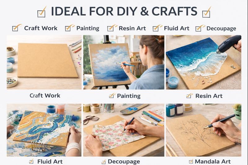 RK TRENDS 3 mm MDF Boards for DIY Art & Crafts,(Pack of 6Pcs) Wood MDF Sheets for Craft Work, Painting, Resin Art, Fluid Art, Decoupage, Mandala Art, Pyrography. (18 Inch X 18 Inch) - Image 4