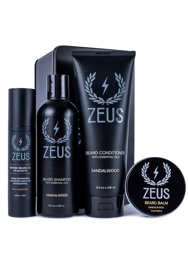 Zeus Everyday Beard Care Kit for Men, Beard Shampoo, Conditioner, Refined Oil & Styling Balm, Softens, Hydrates, Tames & Strengthens (Made in USA) Sandalwood - Image 1