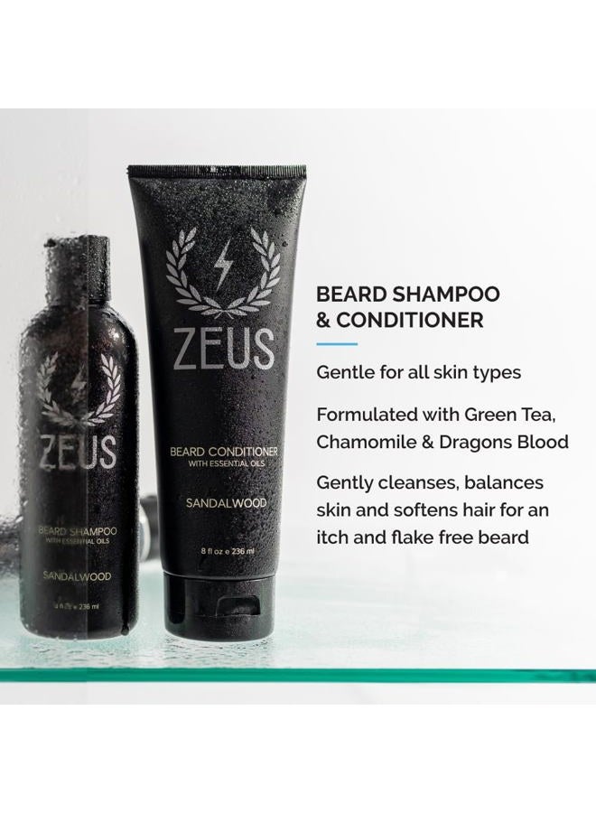 Zeus Everyday Beard Care Kit for Men, Beard Shampoo, Conditioner, Refined Oil & Styling Balm, Softens, Hydrates, Tames & Strengthens (Made in USA) Sandalwood - Image 3