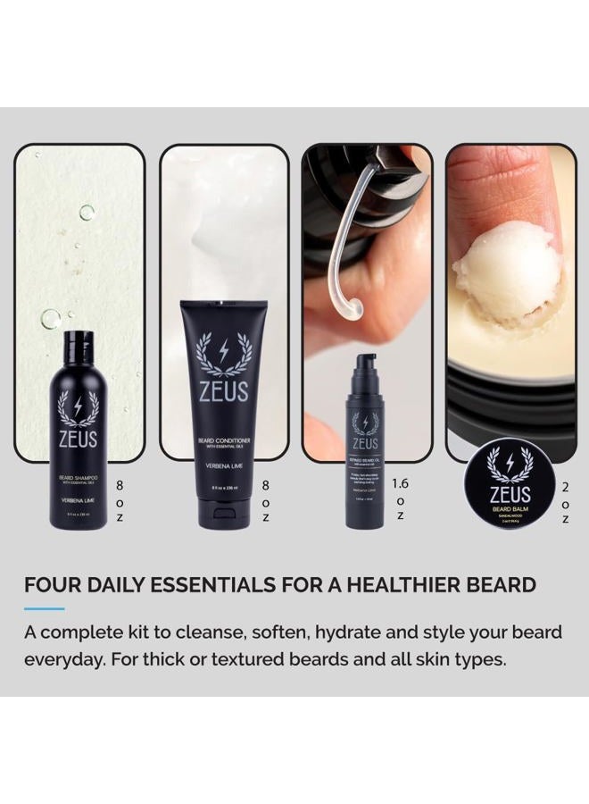 Zeus Everyday Beard Care Kit for Men, Beard Shampoo, Conditioner, Refined Oil & Styling Balm, Softens, Hydrates, Tames & Strengthens (Made in USA) Sandalwood - Image 2
