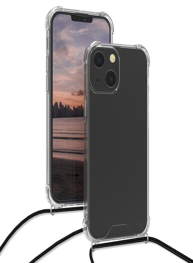كي دابليو موبايل جراب كروسبودي من kwmobile متوافق مع هاتف Apple iPhone 13 mini - غطاء هاتف شفاف من مادة TPU مع حزام حبل - أسود/شفاف - Image 4