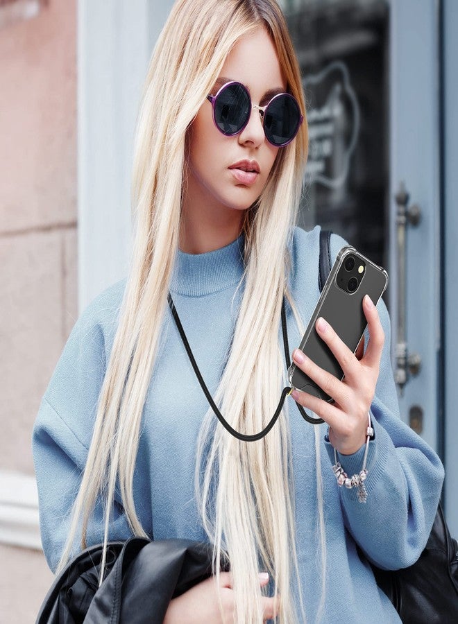 كي دابليو موبايل جراب كروسبودي من kwmobile متوافق مع هاتف Apple iPhone 13 mini - غطاء هاتف شفاف من مادة TPU مع حزام حبل - أسود/شفاف - Image 2