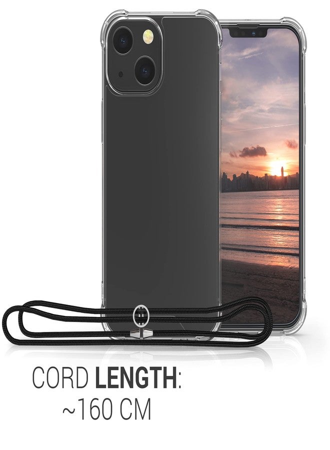 كي دابليو موبايل جراب كروسبودي من kwmobile متوافق مع هاتف Apple iPhone 13 mini - غطاء هاتف شفاف من مادة TPU مع حزام حبل - أسود/شفاف - Image 3