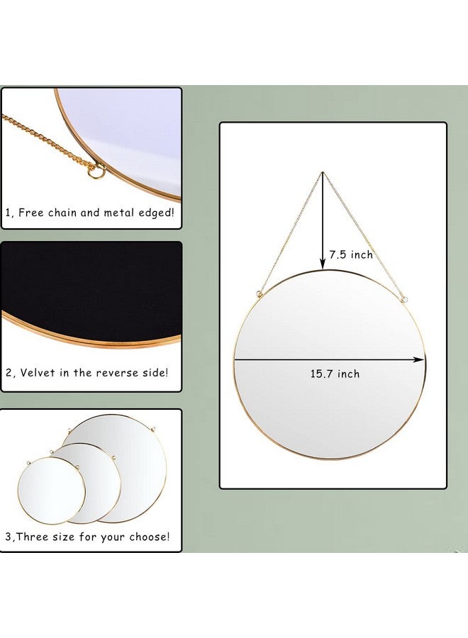 LONGWIN Hanging Wall Circle Mirror Decor Gold Geometric Mirror with Chain for Bathroom Bedroom Living Room 15.7" - Image 4