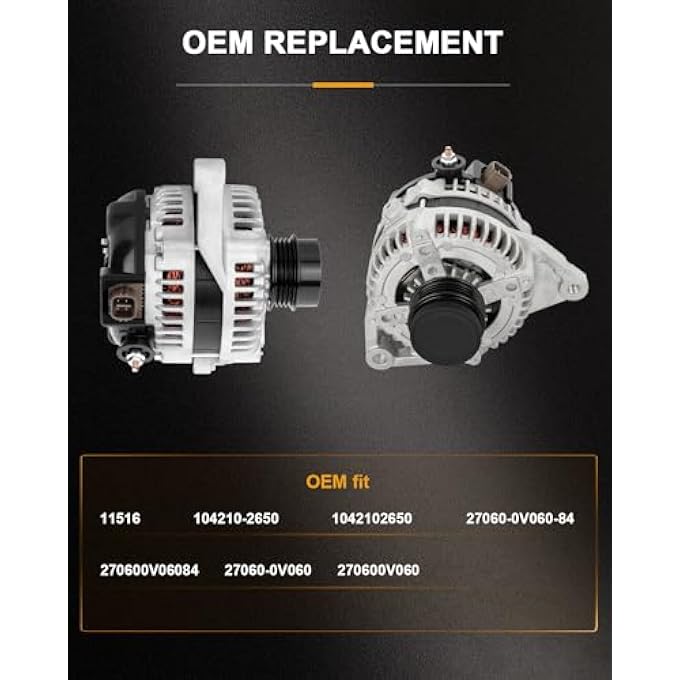 ROADFAR Alternator Fit for 2010-2011 For Toyota Camry LE SE XLE Base Seda 2.5L 11516 1042102650 - Image 5