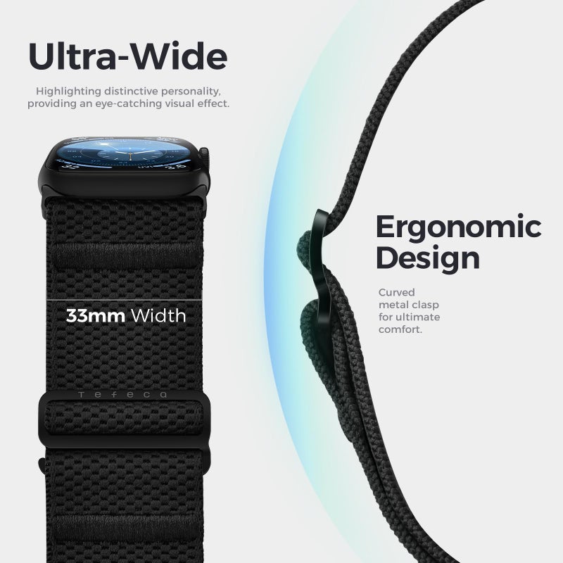 Tefeca Edge Series Stretchy Band Compatible with Apple Watch Ultra 2/Ultra 49mm, Series 10 46mm, Series 9/8/7 45mm, SE2/SE/6/5/4 44mm(Hyper Black,Ultra Wide for 49mm/ 45mm/ 44mm/ 42mm) - Image 5