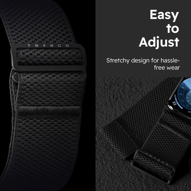Tefeca Edge Series Stretchy Band Compatible with Apple Watch Ultra 2/Ultra 49mm, Series 10 46mm, Series 9/8/7 45mm, SE2/SE/6/5/4 44mm(Hyper Black,Ultra Wide for 49mm/ 45mm/ 44mm/ 42mm) - Image 3