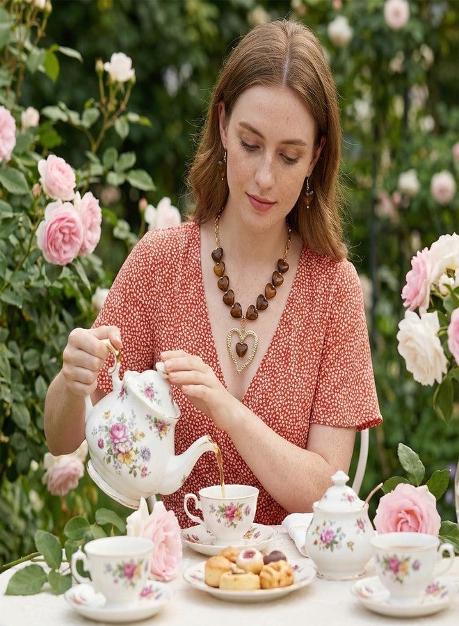 Coiris Chunky Heart Necklace Earrings Jewelry Set for Women Statement Beaded Large Pendant Gold Puffy Heart Necklace Jewelry Set Gift - Image 3