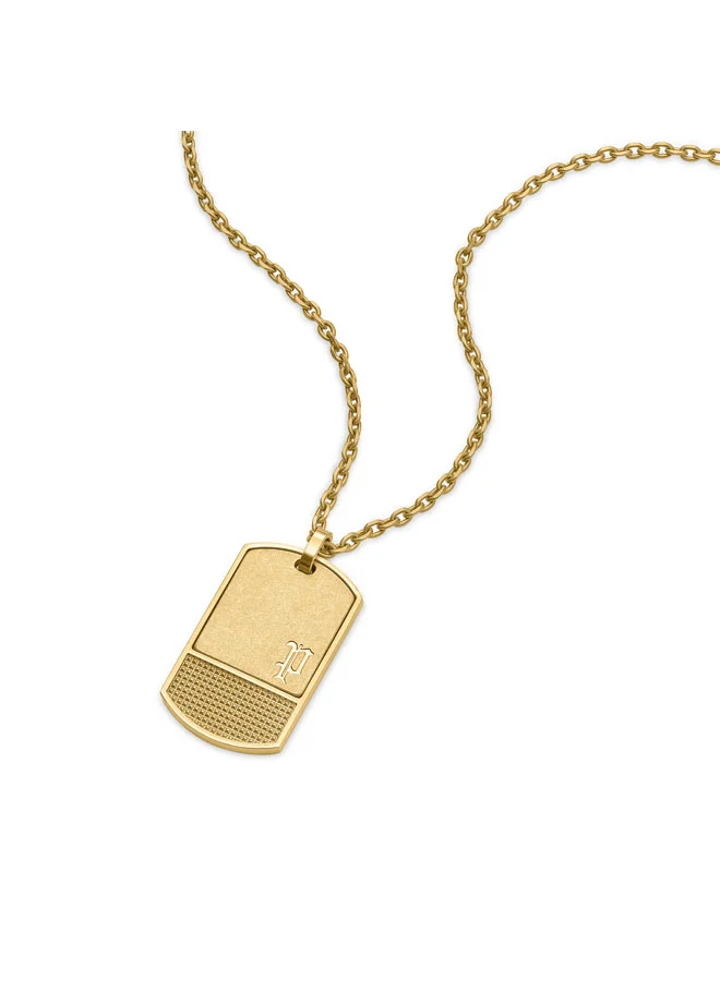 بوليس Identity Necklace  Brushed Antique IP Gold Stainless Steel Tag Pendant with Iconic P Logo and Textured Studded Design