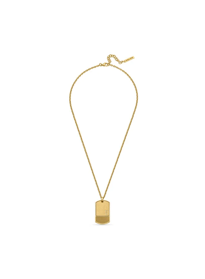 بوليس Identity Necklace  Brushed Antique IP Gold Stainless Steel Tag Pendant with Iconic P Logo and Textured Studded Design