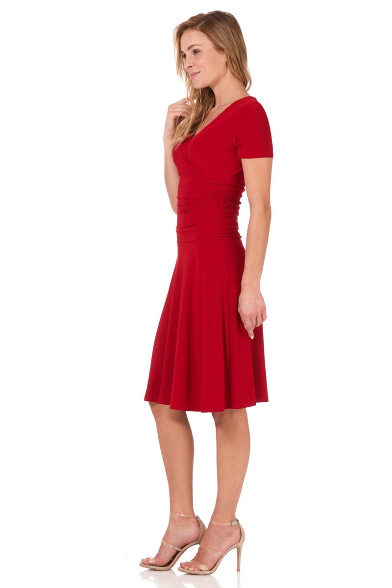 Rekucci Women's Slimming Short Sleeve Fit-N-Flare Crossover Tummy Control Dress (16, Cherry) - Image 2