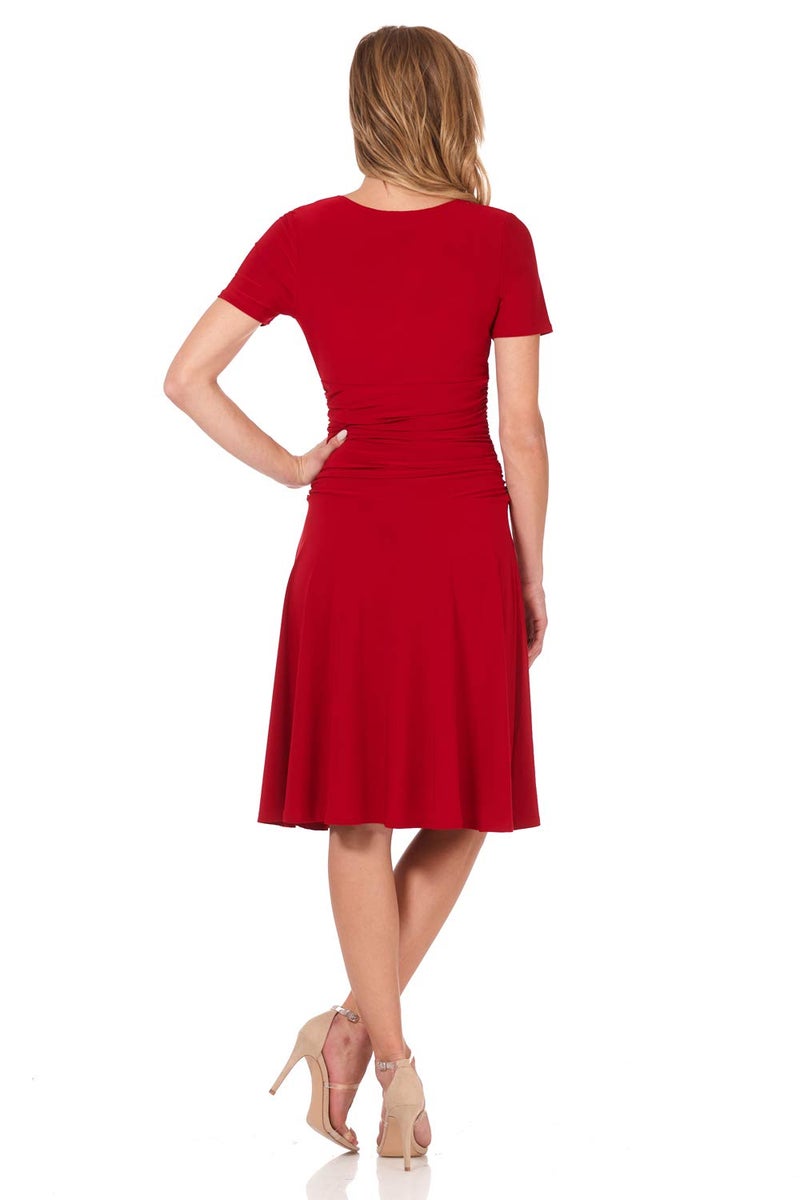 Rekucci Women's Slimming Short Sleeve Fit-N-Flare Crossover Tummy Control Dress (16, Cherry) - Image 3