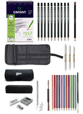 Glance Canson A5 Sketchbook 120 gr Lyra Graduated Pencil Faber Aquarel Pen Roller Drawing Sketching Set with Bag 