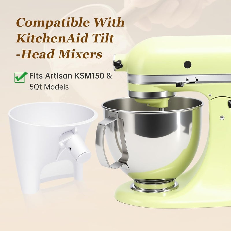 KEEUH White Flour Funnel for Kitchen Aid Mixer, Stand Mixer Accessories for 5 Qt Tilt-Head Models, Compatible with KitchenAid Artisan KSM150, Easy Pour Attachment, Dishwasher Safe Baking Tool - Image 4